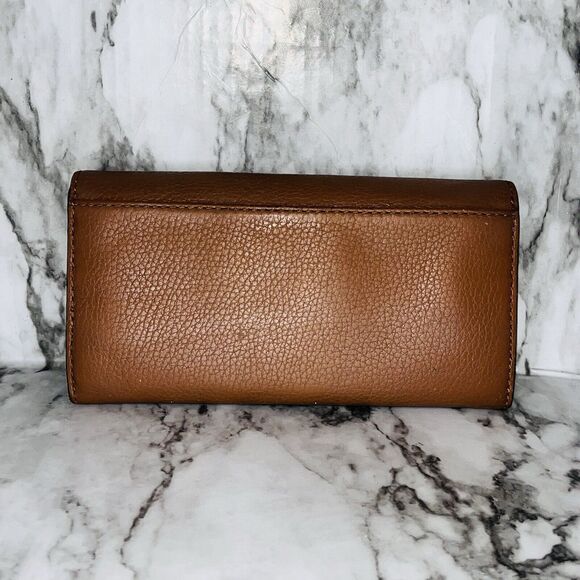 MICHAEL KORS Fulton Leather Carryall Pebble Flap Snap Closure Wallet Brown/Gold - Picture 2 of 8